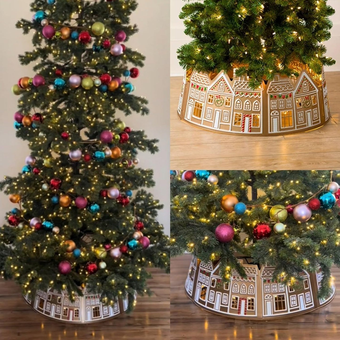 Gingerbread House Christmas Tree Collar - LED Skirt for Xmas Pencil Tree Decorations