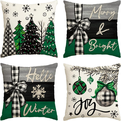 Colorlife Christmas Joy Xmas Trees Red Throw Pillow Covers - Set of 4