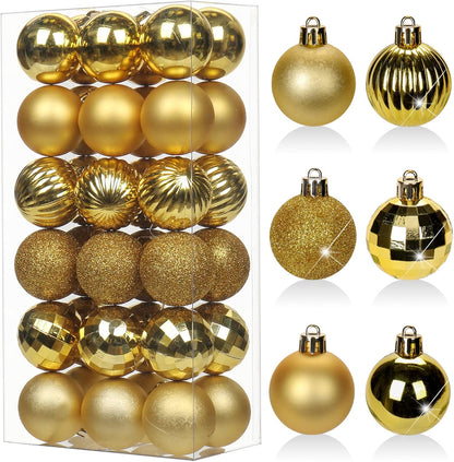 Shatterproof Gold Christmas Ball Ornaments - Set of 30