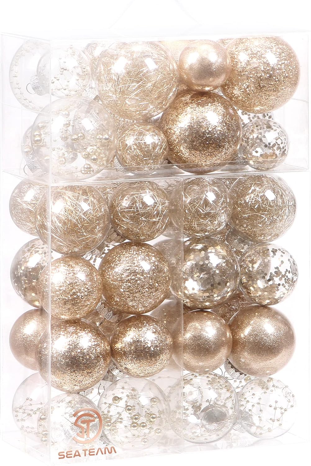 24 Count Shatterproof Clear Plastic Christmas Ball Ornaments with Gold Decorations