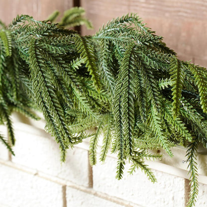 Christmas Garland Set - Norfolk Pine, Dried Orange Slice, Wooden Bead Decoration for Mantel or Fireplace