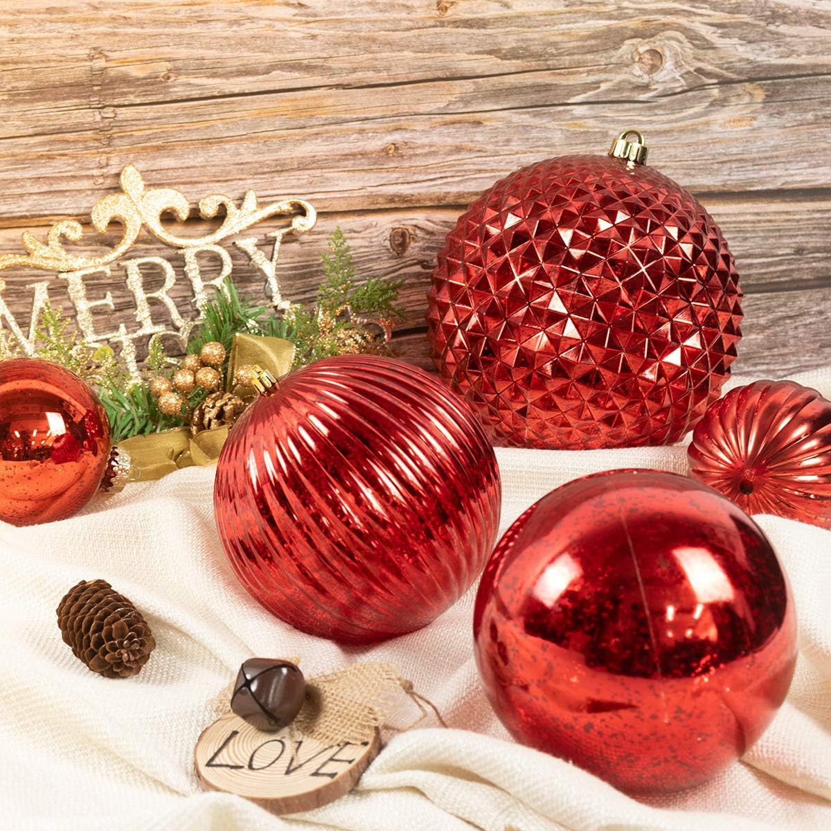 Red Christmas Ball Ornaments - Set of 4 - Shatterproof Vintage Mercury Balls