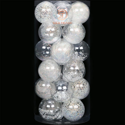 24 Count Shatterproof Clear Plastic Christmas Ball Ornaments with Gold Decorations