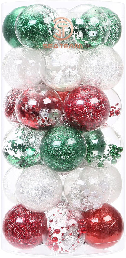 24 Count Shatterproof Clear Plastic Christmas Ball Ornaments with Gold Decorations