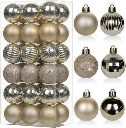 Shatterproof Gold Christmas Ball Ornaments - Set of 30