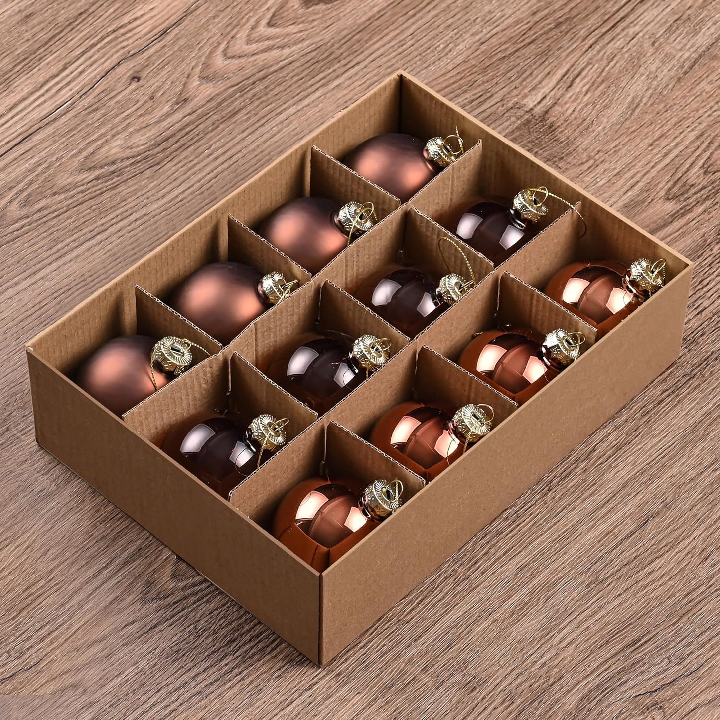 Set of 9 Brown Glass Christmas Ball Ornaments with Various Finishes