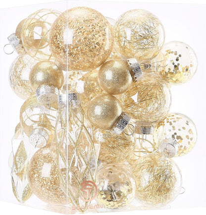 24 Count Shatterproof Clear Plastic Christmas Ball Ornaments with Gold Decorations