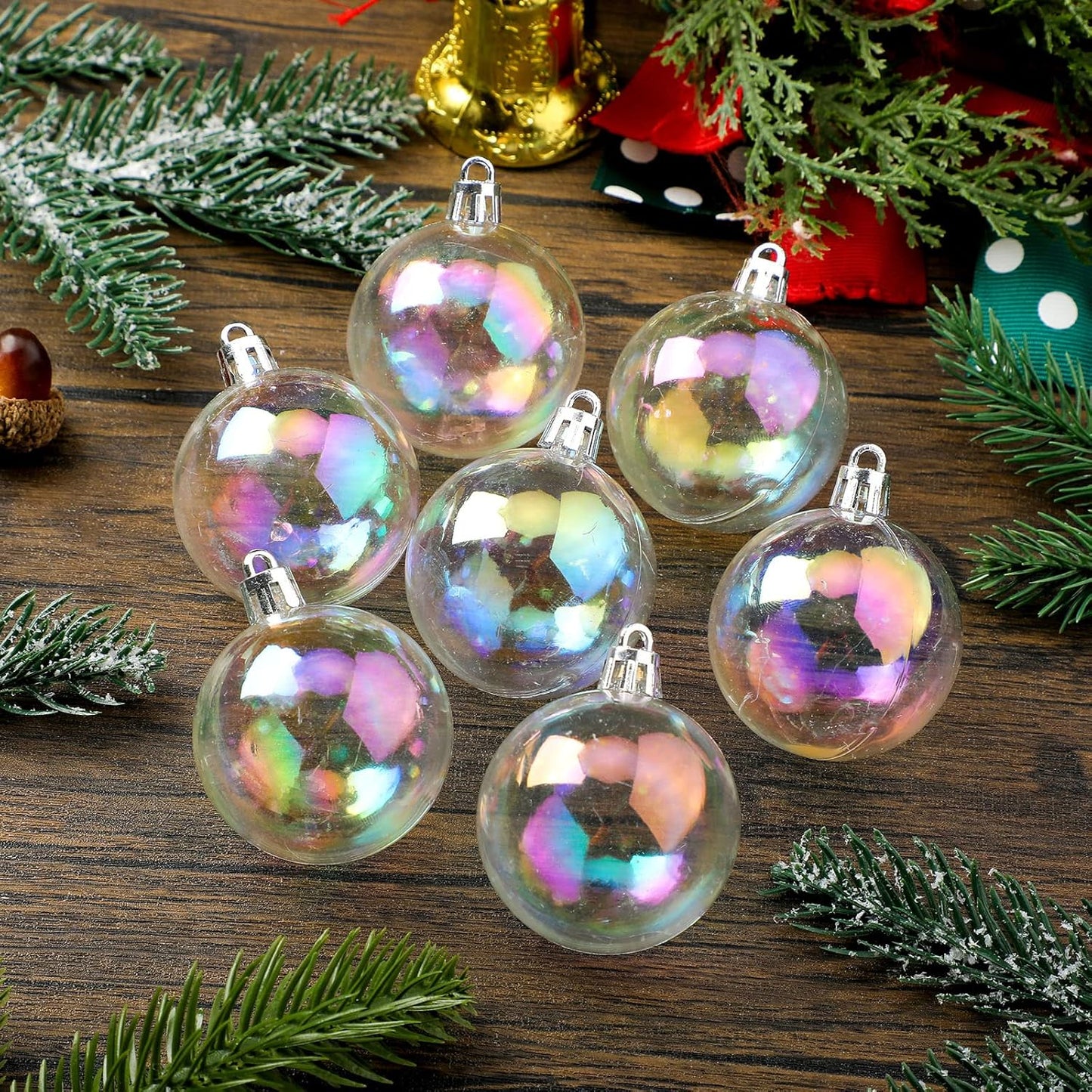 Iridescent Plastic Clear Bubble Hanging Ornaments - 24 Pcs, 1.57 Inch