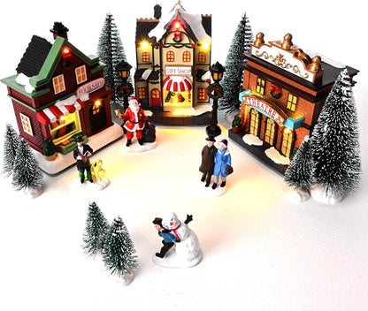 Battery Operated Christmas Village Set - DIY Tabletop Decor Collection (17 PCS)