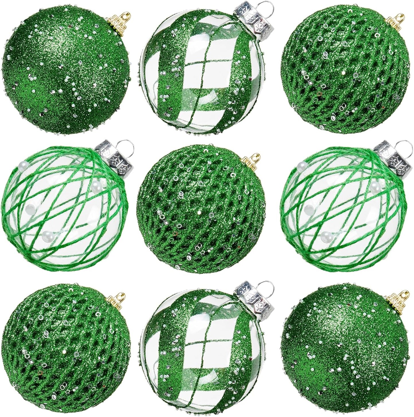 Large Shatterproof Foam Christmas Ball Ornaments - Clear Plastic Glitter Hanging Balls for Xmas Holiday Party Home Decor (Champagne) - Set of 9