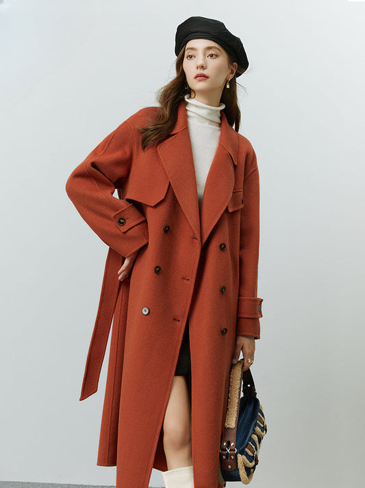 Hepburn Style Pure Woolen Autumn Winter Temperament Office Lady Double-sided Mid-length Coat