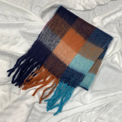 Winter Plaid Tassel Rainbow Faux Cashmere Long Muffler Scarf