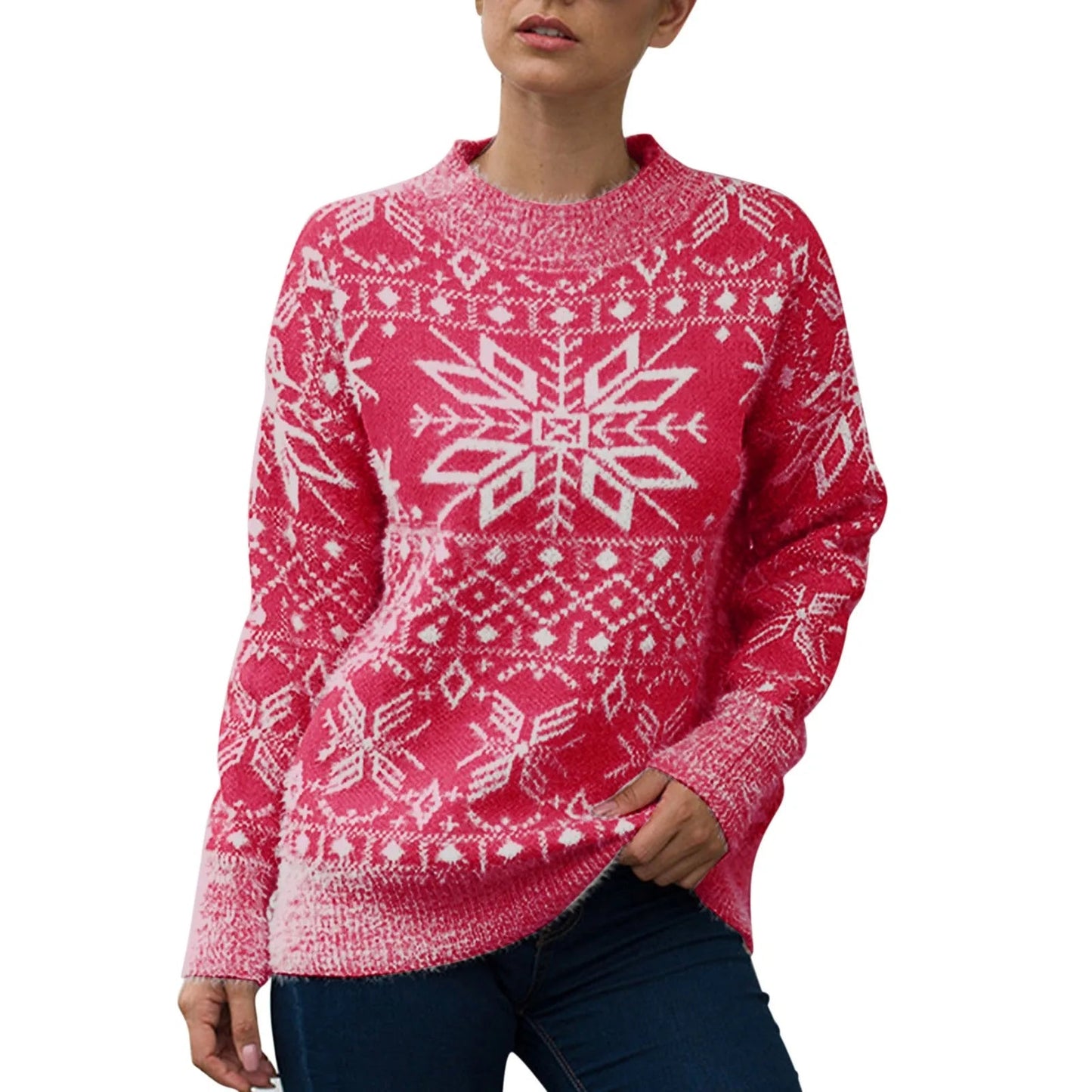 Geometric Pattern Printed Xmas Christmas Party Green Sweater