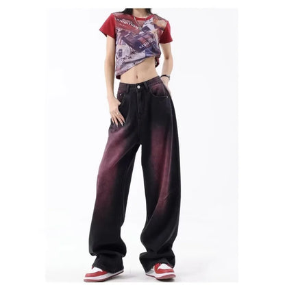 Amy Fashion - Washed Youth Fashion Literary Trend Loose High Street Harajuku Fashion Jean