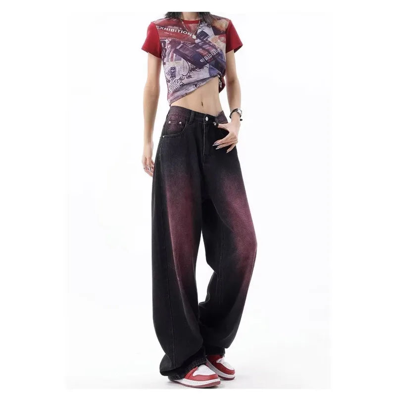 Amy Fashion - Washed Youth Fashion Literary Trend Loose High Street Harajuku Fashion Jean