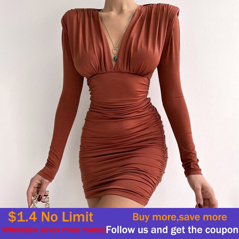 Amy Fashion - Autumn V Neck Velvet Dress