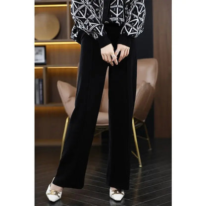 All-Match Solid Wide Leg High Waist Casual Thick Pants