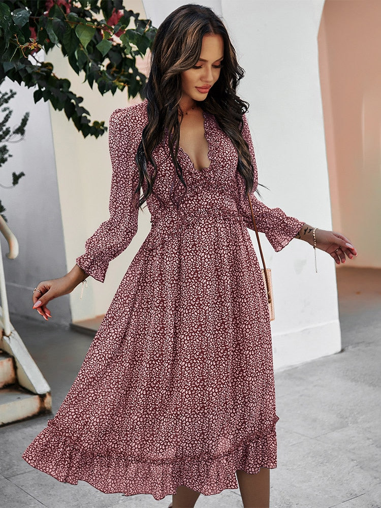 Amy Fashion - Casual Butterfly Sleeve High Waist Chiffon Chic Dress