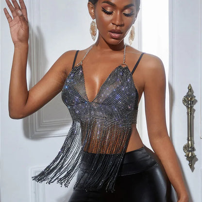 Party Club Rhinestones Gothic Corset Crop Top