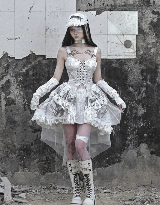 Dress Lolita Original Gothic Suspender Punk Dress Vintage Print Trailing Light Madhouse Niche