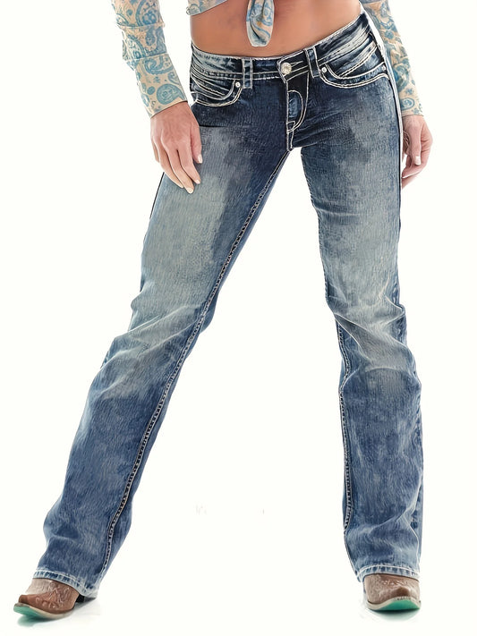 Amy Fashion - Blue Washed Casual Tight Slim Fit Mid Stretch Slant Pockets Skinny Denim Jean