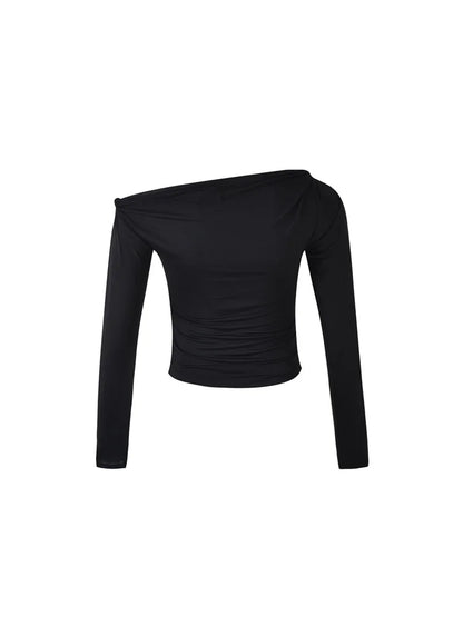 Amy Fashion - Sexy Off Shoulder Long Sleeve  Neck Solid Color Slim Fit  T-shirts