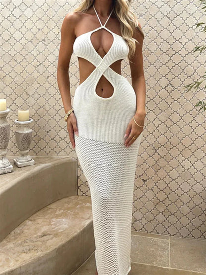 Amy Fashion - Women Sleeveless Off Shoulder Halter  Cutout Backless Summer Backless Party Beach Club Vestidos