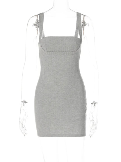 Amy Fashion - Summer Sleeveless Casual Tank Square Neck Low Cut Mini Dress