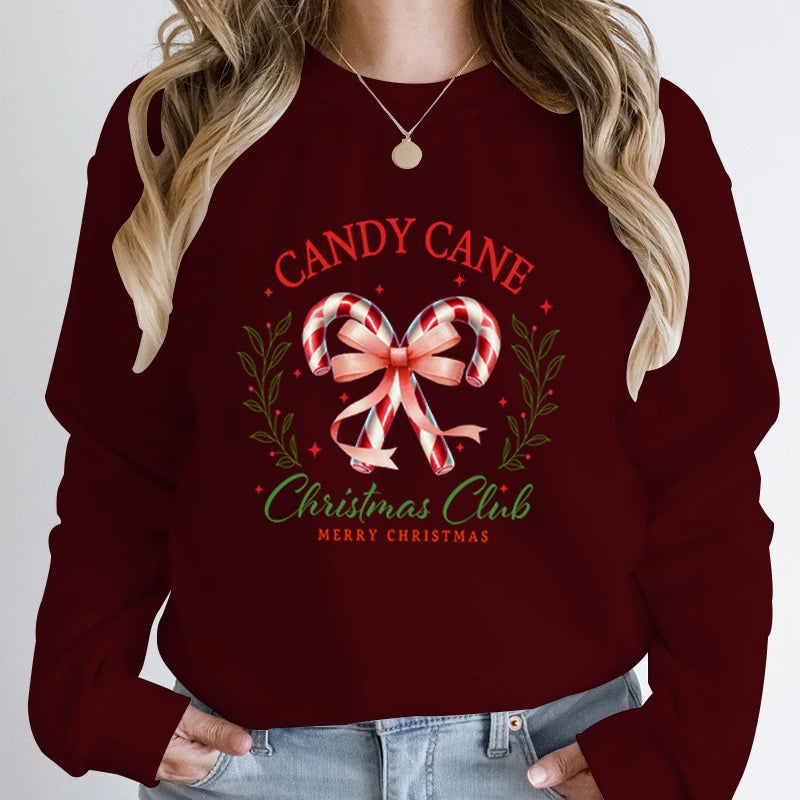 Candy Cane Christmas Club Round Neck Hoodie