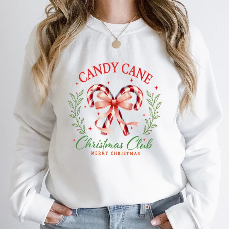 Candy Cane Christmas Club Round Neck Hoodie