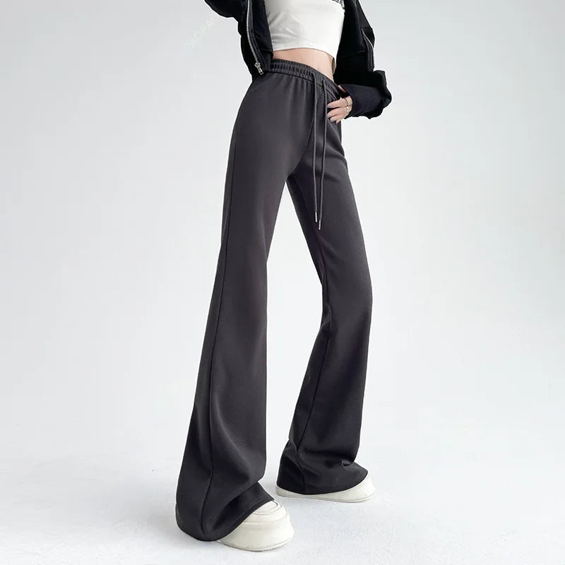 Solid High Waisted Basic Slim Fitness Flared Pants