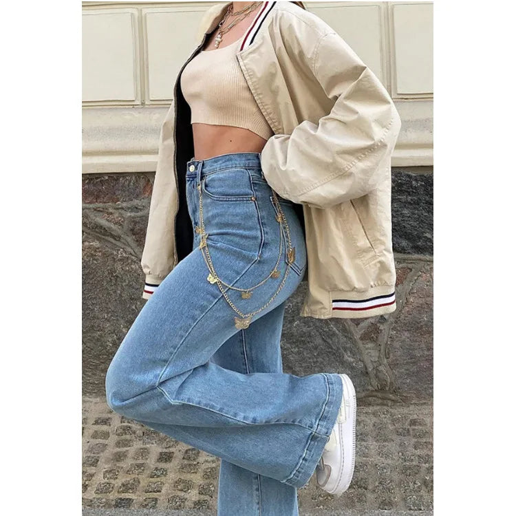 Amy Fashion - Casual Women's Flare High Waisted for Woman Streetwear Flared Denim 2024 Spring Summer Jean