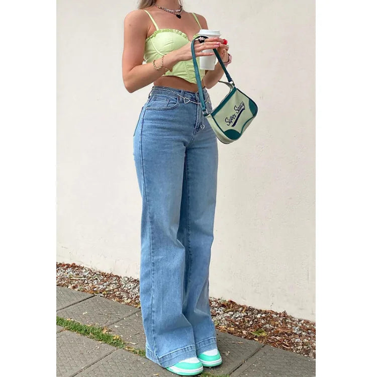 Amy Fashion - Casual Women's Flare High Waisted for Woman Streetwear Flared Denim 2024 Spring Summer Jean