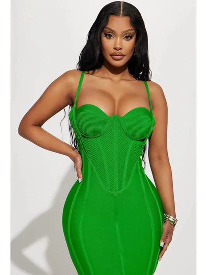 Green Sleeveless Backless Midi Bodycon Bandage Party Dress