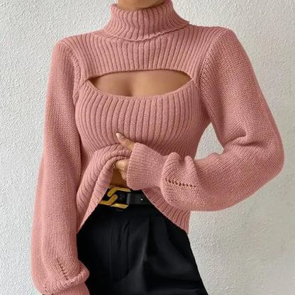 Chest Hollowed-out Sexy Loose Matching Fall Winter Turtleneck Sweater