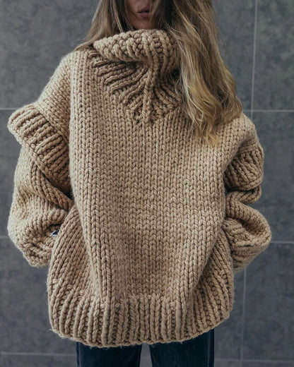 Oversize Knit Women Puffy Pullover Lantern Sleeve Warm Thick Stylish Cozy Casual Chic Sweater