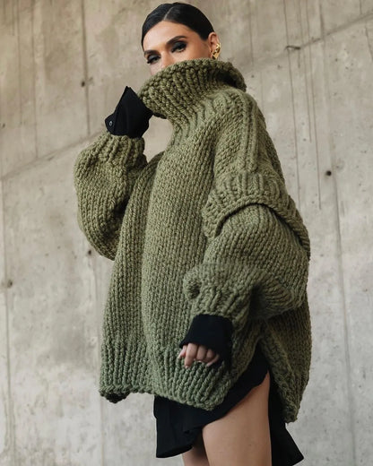 Oversize Knit Women Puffy Pullover Lantern Sleeve Warm Thick Stylish Cozy Casual Chic Sweater