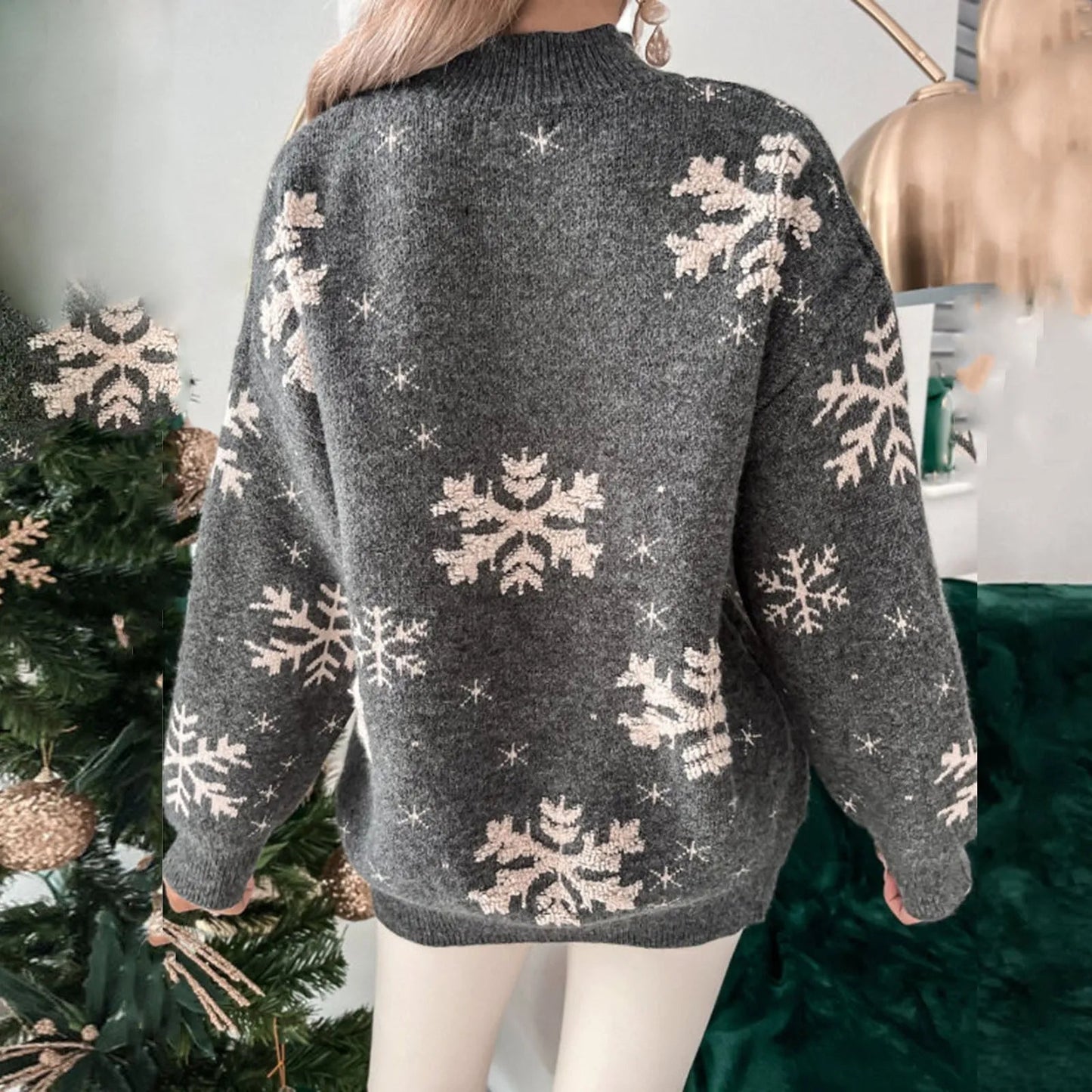 Snowflake Print Oversized Christmas Sweater