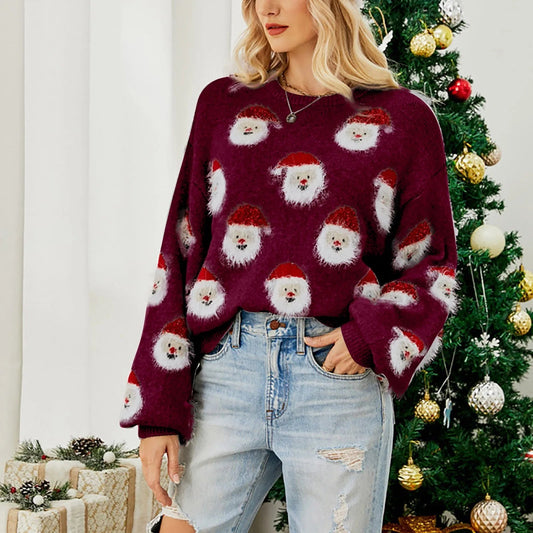 Christmas Santa Head Oversized Sweater