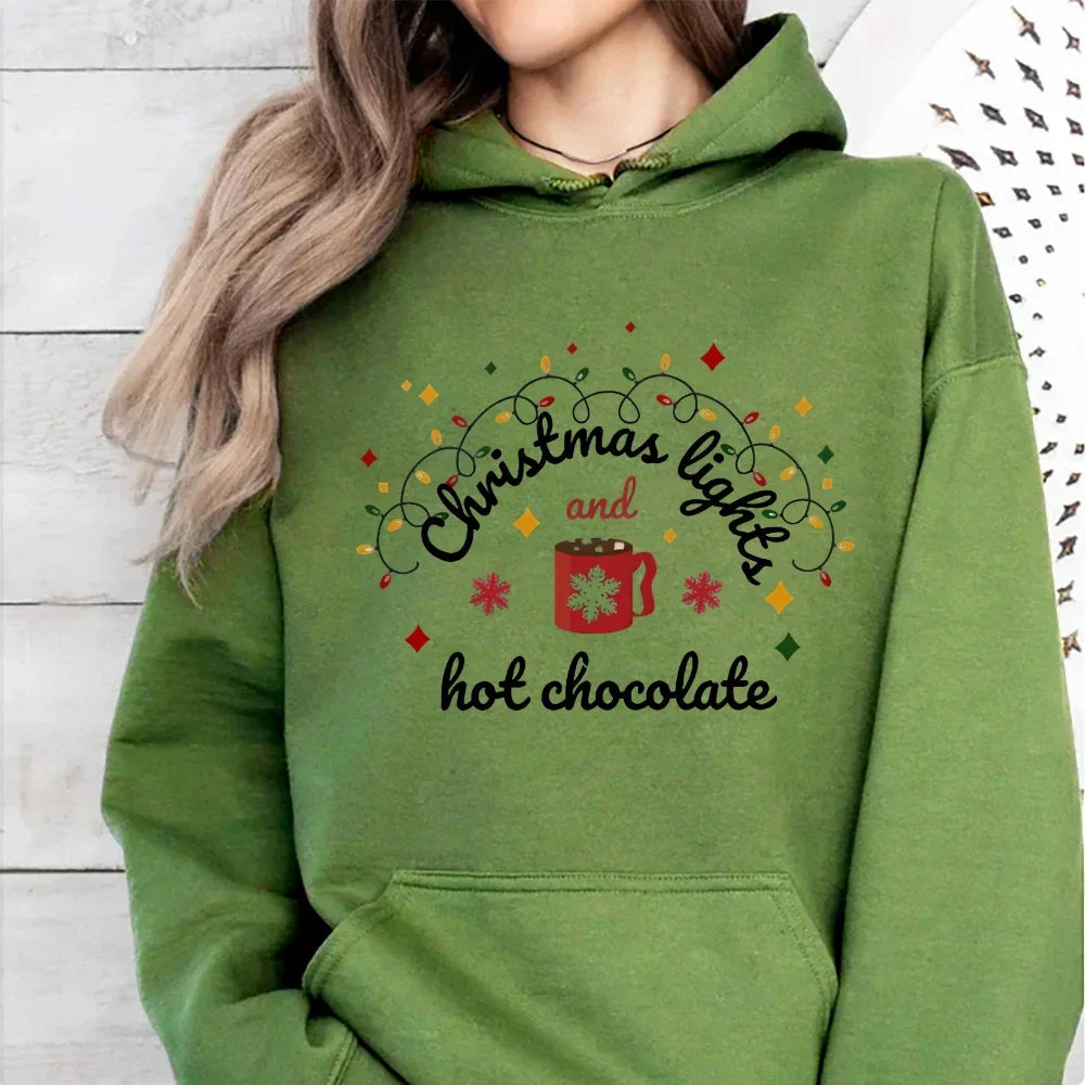 Christmas Lights Hot Chocolate Hoodie - Merry & Bright Festive Family Style