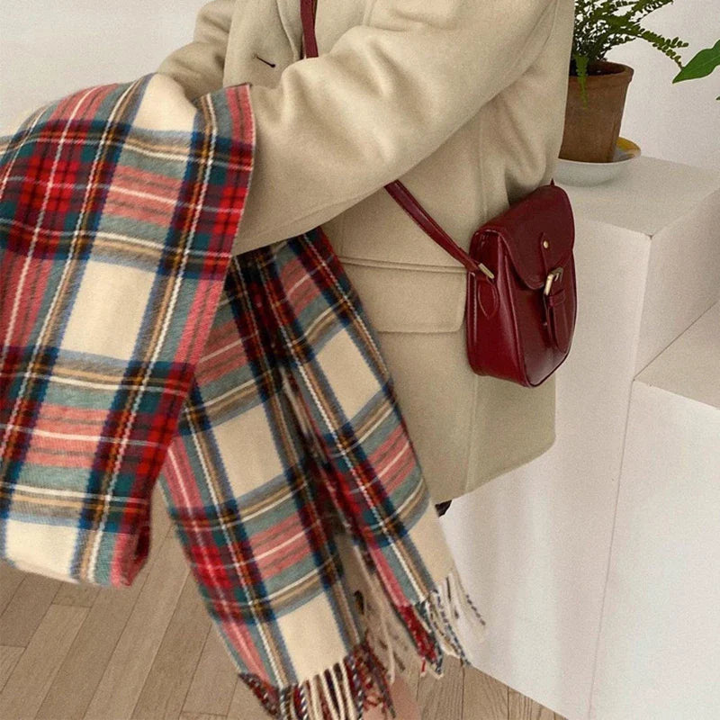 Red Plaid Vintage Classic Scarf for Women