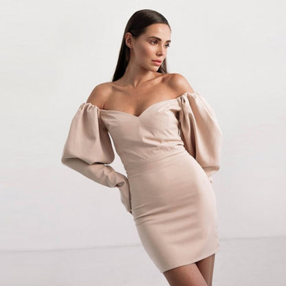 Amy Fashion - Churses Sexy Puff Sleeve Off The Shoulder Bodycon Dress