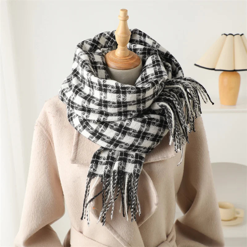 Pashmina Tassel Plaid Cashmere-Like Warm Shawl Scarf