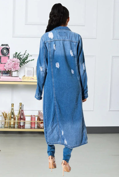 Cotton Denim Spring Autumn Cardigan Jeans Gothic Bomber Windbreaker Y2k Maxi Jacket