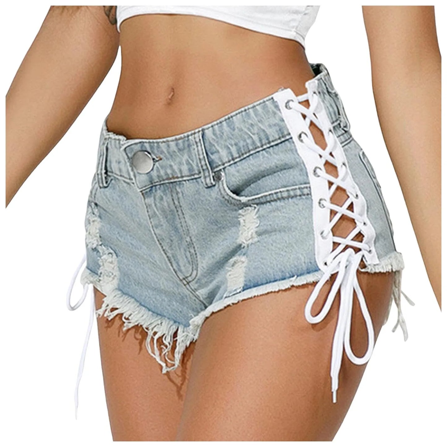 Summer Ripped Raw Hot Sexy Low Lace-Up Nightclub Y2k Short