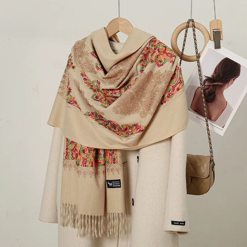 Cashmere Floral Print Winter Blanket Wrap Scarf