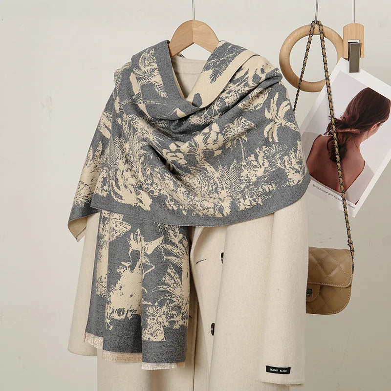 Cashmere Floral Print Winter Blanket Wrap Scarf