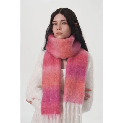 Light Luxury Gradient Color Wool Striped Fringed Mohair Scarf