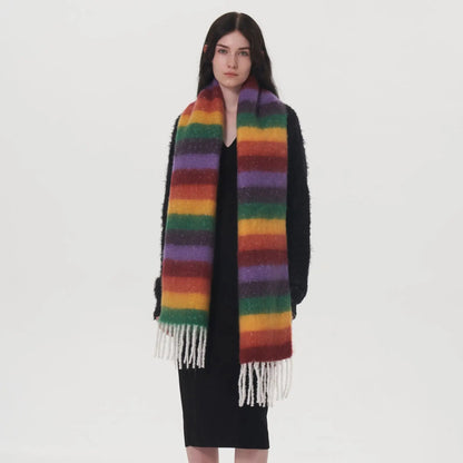 Rainbow Striped Thick Muffler Scarf for Autumn/Winter Warmth