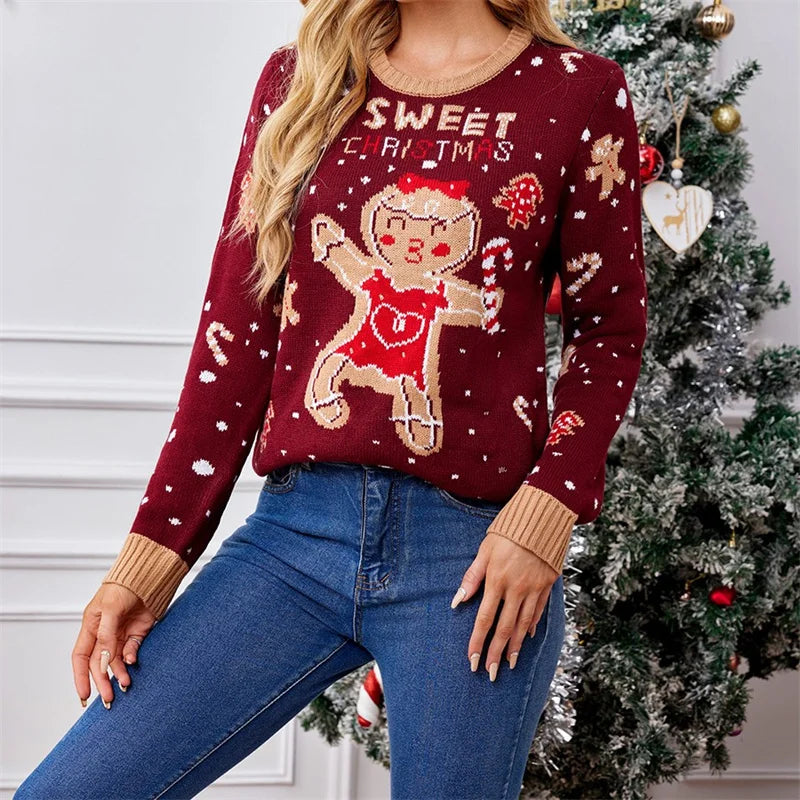 Casual Christmas Print Long Sleeve Knit Sweater